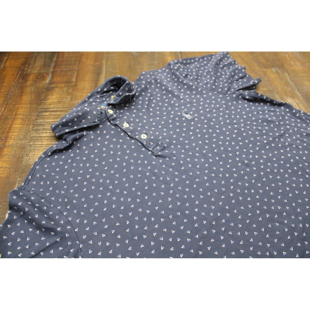 Polo Ralph Lauren Custom Slim Fit Polo Shirt Mens L Blue Triangle Print Cotton